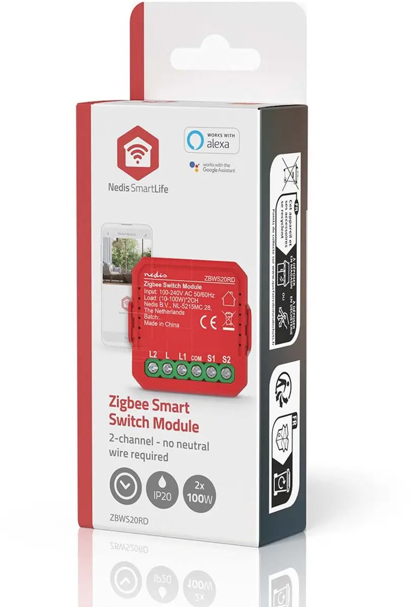 Nedis SmartLife ZBWS20RD Inbouwmodule - Dubbele Schakelaar 2x100W - Rood - afbeelding 6 van 6