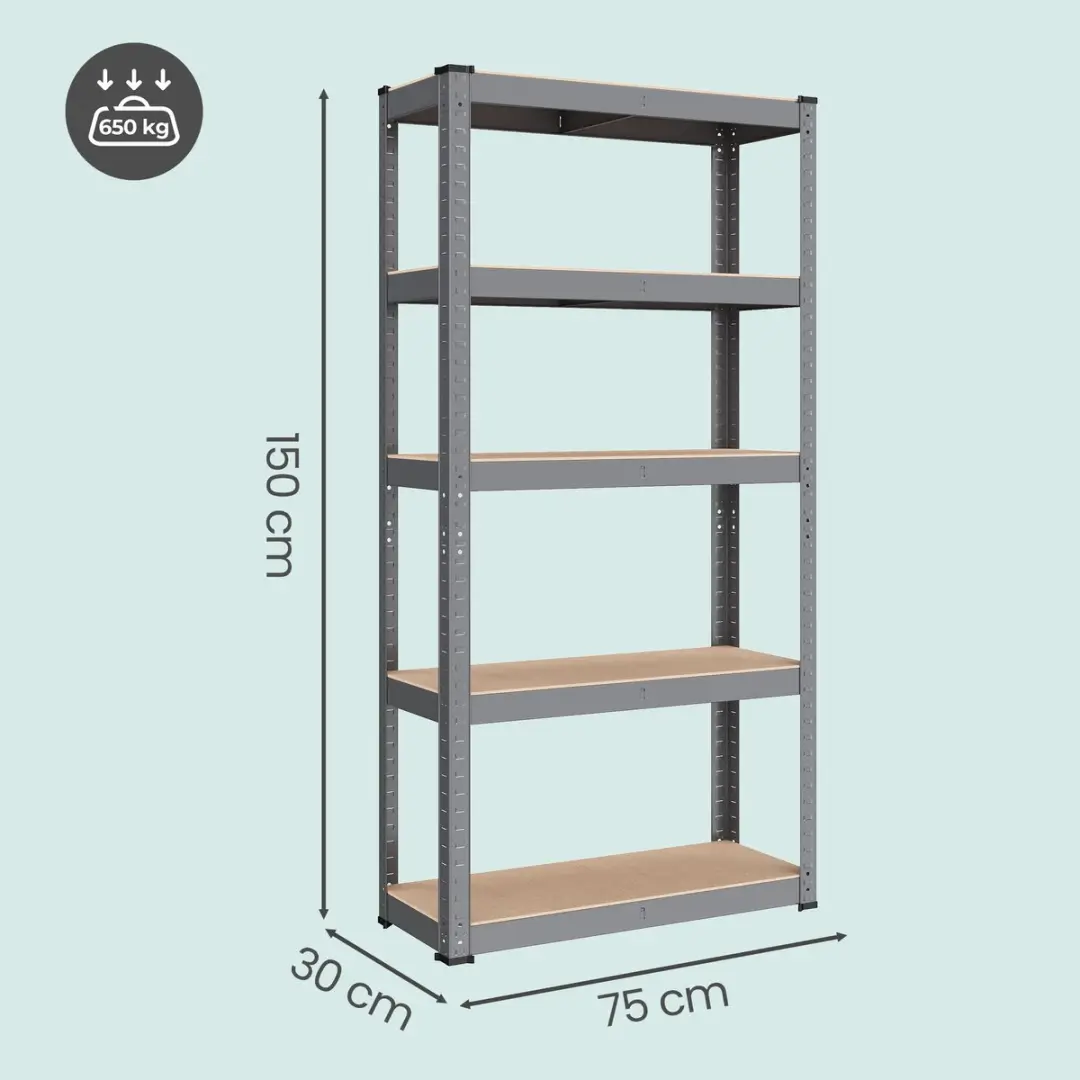 Songmics Stellingkast 5-Laags - 650 kg Greige-Zwart - afbeelding 2 van 6