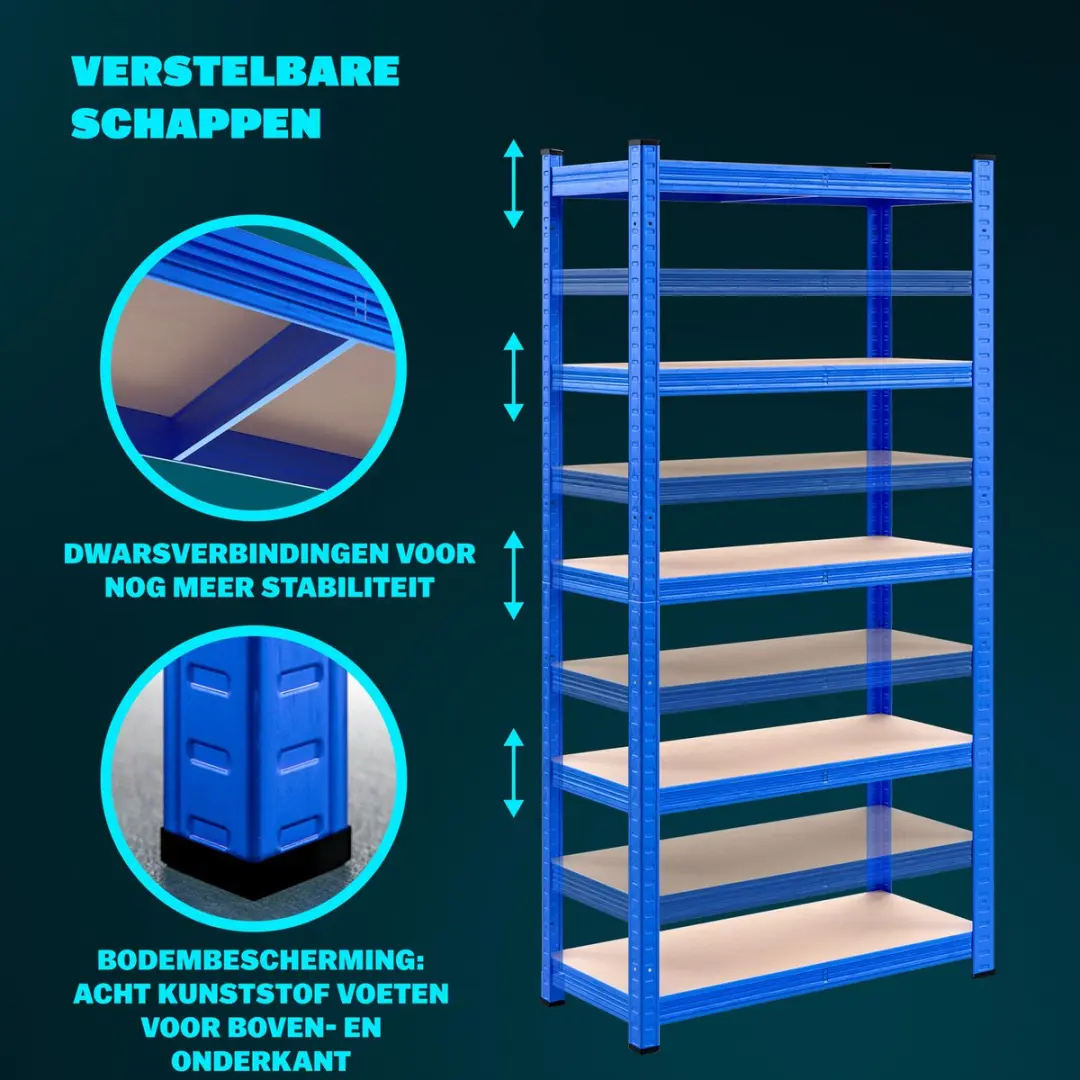 Monzana Metalen Opbergrek 5 Planken - 180x90x40cm - Blauw