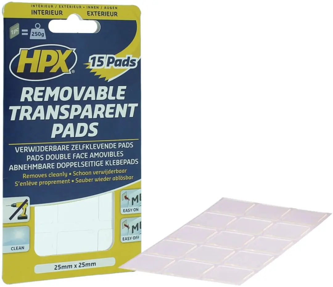 HPX Transparante Verwijderbare Pads 25x25mm - 15 Stuks