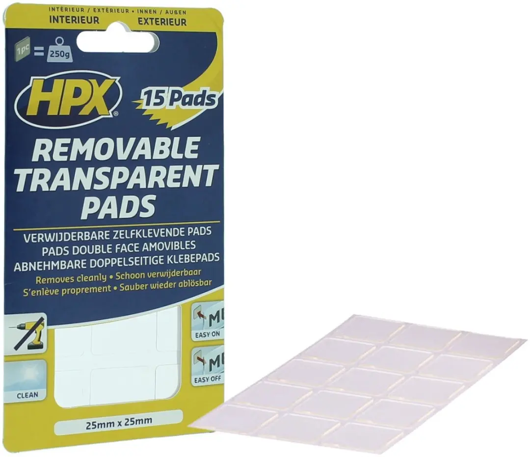 HPX Transparante Verwijderbare Pads 25x25mm - 15 Stuks