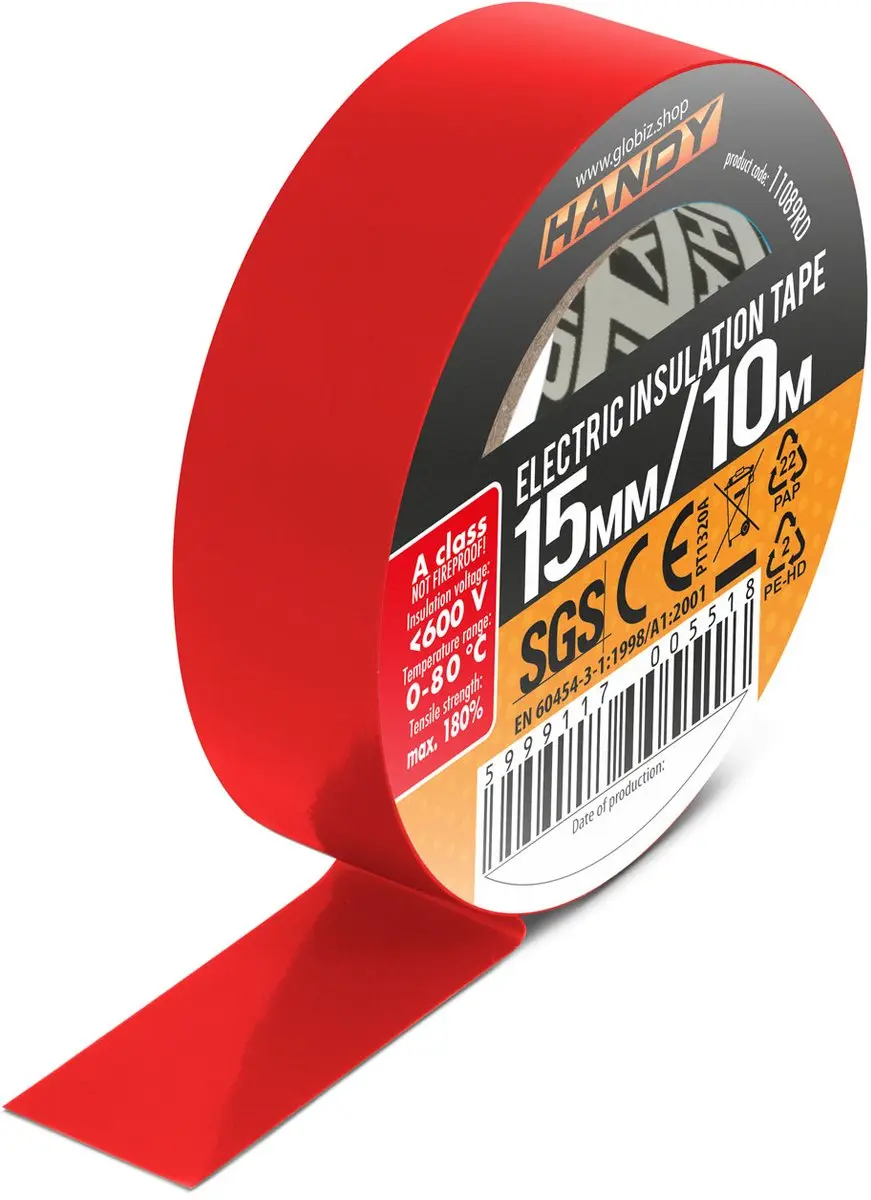 Handy Isolatietape Rood 10m x 15mm - 5 Rollen