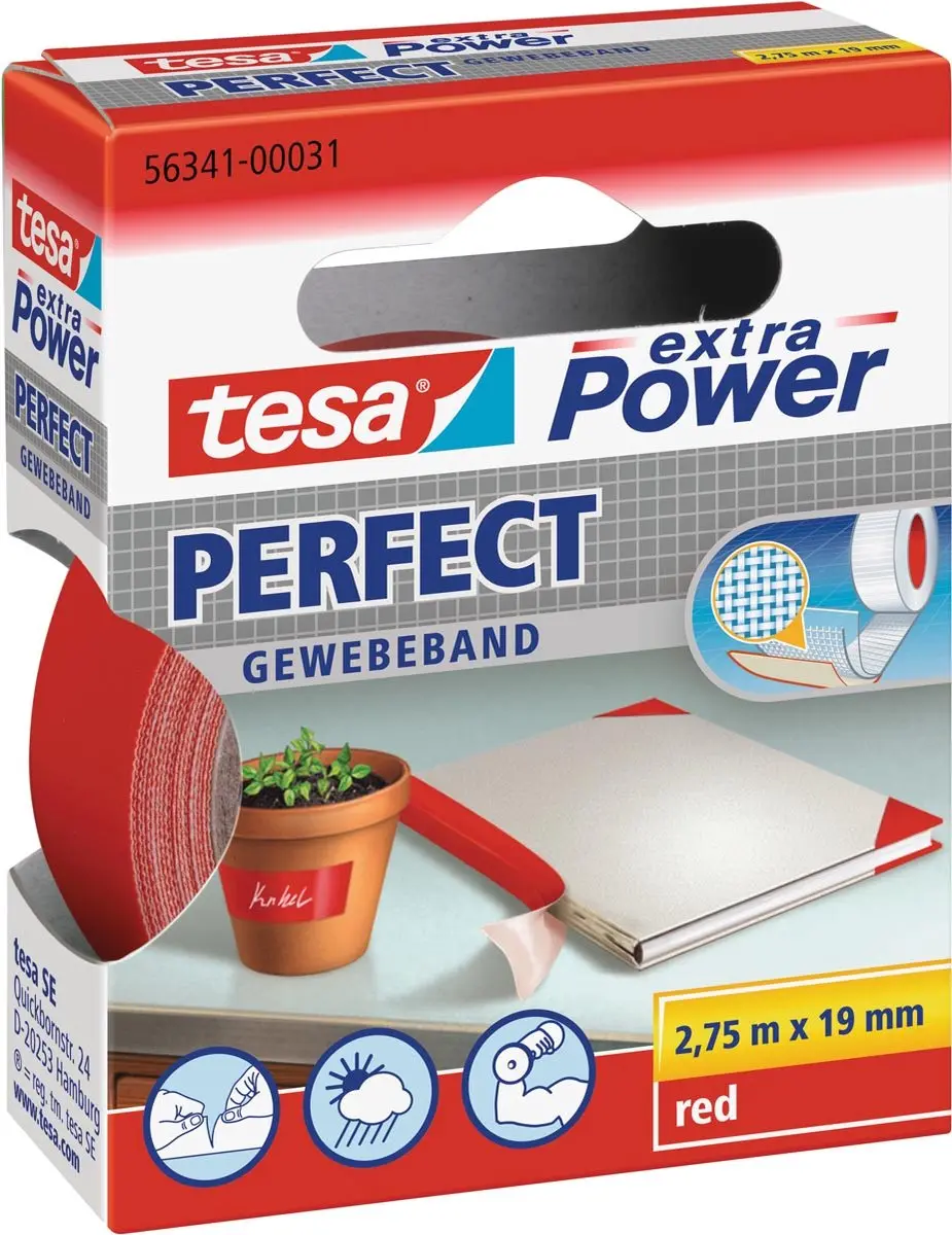 Tesa Textiel Plakband 19mmx2.75m - 10 Stuks - Rood