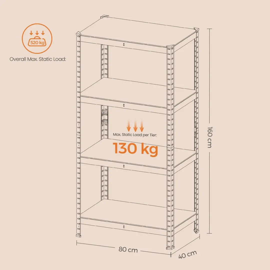 Songmics 4-laags Stellingkast - 520 kg - Blauw/Zwart/Rustbruin - afbeelding 6 van 6