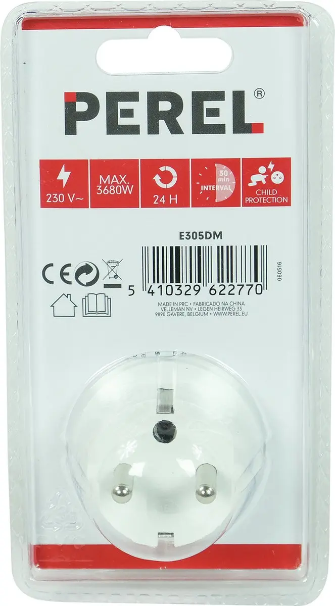 Perel Mini 24-uurs Timer 16A 3680W - Wit