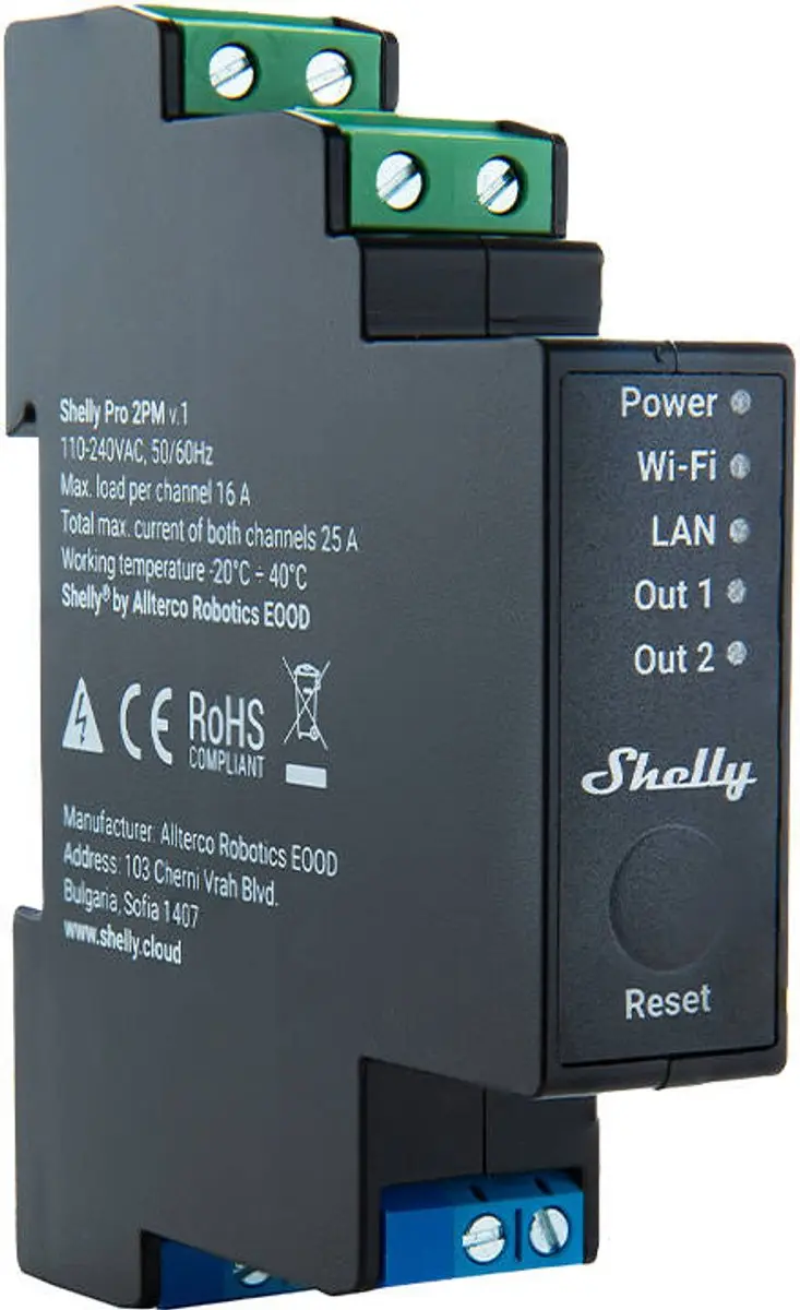 Shelly Shelly Pro 2PM DIN-railrelais - Bluetooth/WiFi