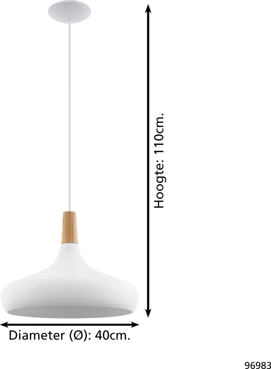 Eglo Sabinar Hanglamp E27 - Ø40cm - Wit/Bruin - afbeelding 6 van 6