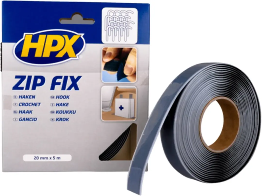 HPX Zip Fix Klittenband Haak - 20mm x 25m - Zwart
