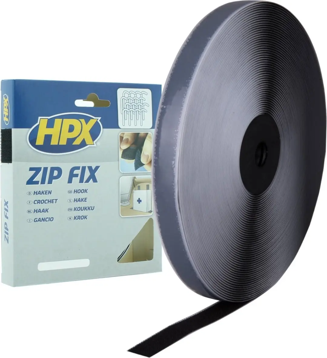 HPX Zip Fix Klittenband Haak - 20mm x 25m - Zwart