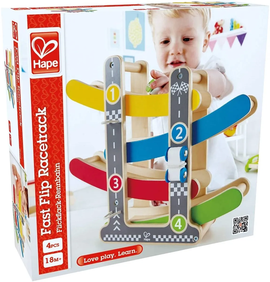 Hape Snelle Kantel Racebaan E0438 - 3 Auto's - Multicolor