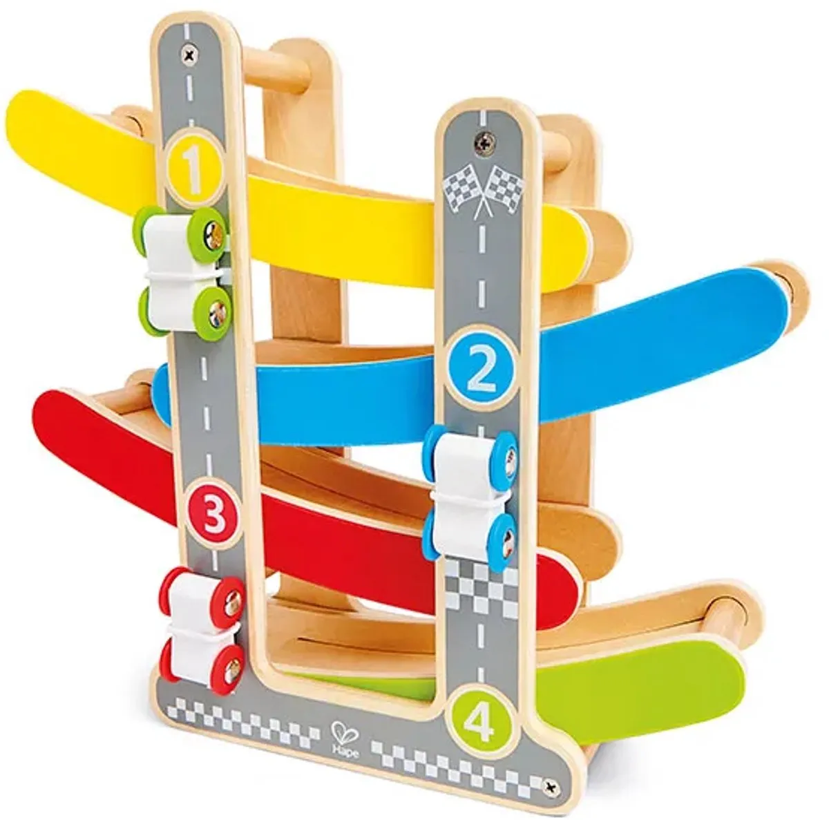 Hape Snelle Kantel Racebaan E0438 - 3 Auto's - Multicolor