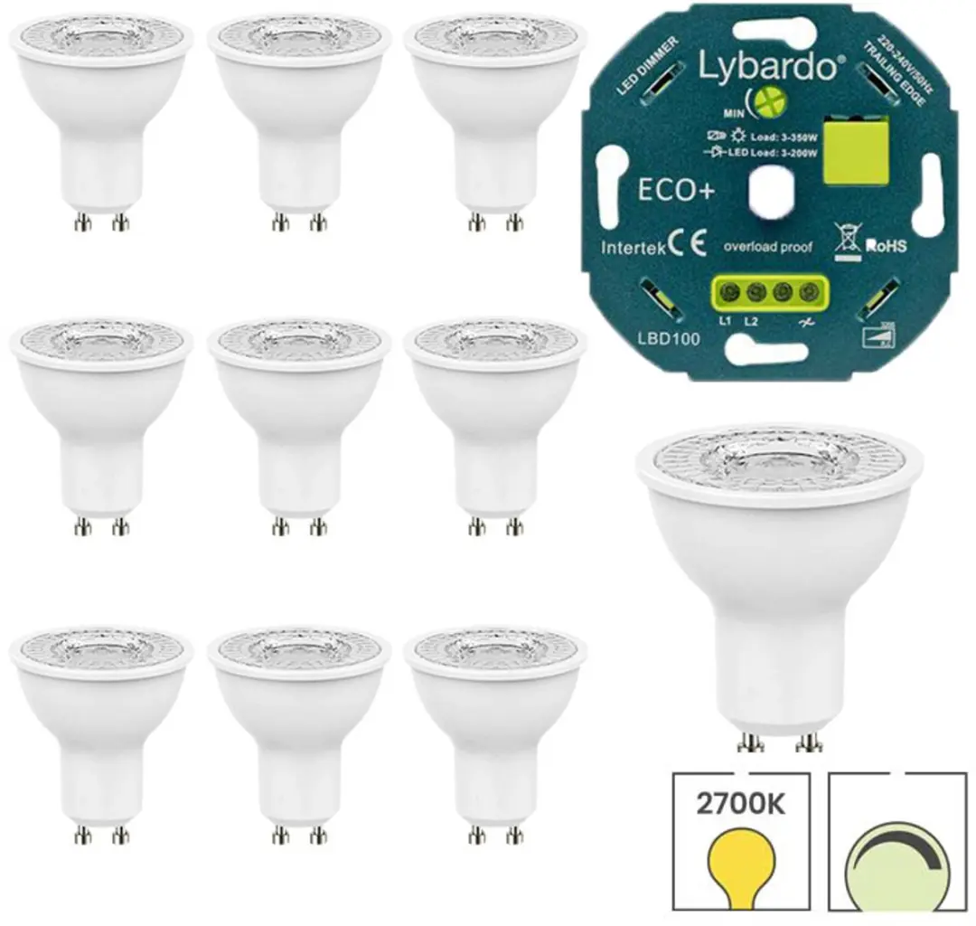 Lybardo GU10 LED 10 Stuks + Dimmer 3-200W