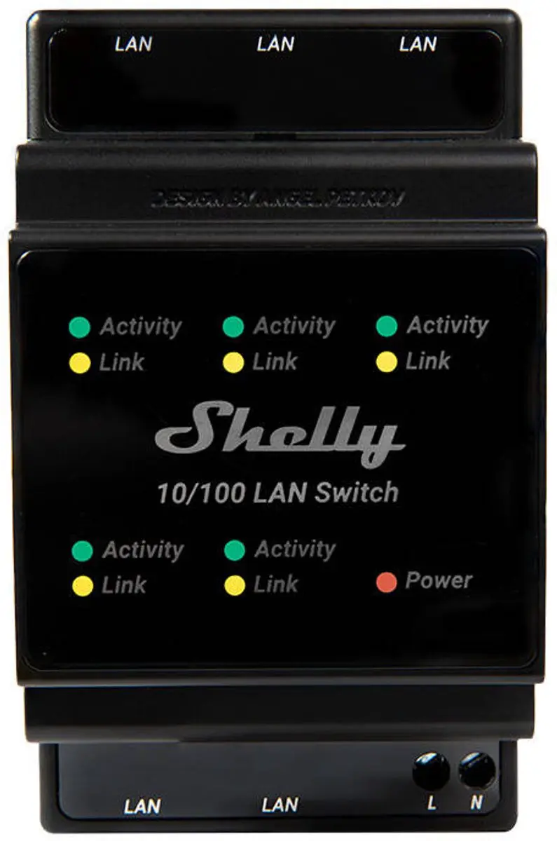 Shelly SLAN Ethernet Switch 5 Poorten - Zwart