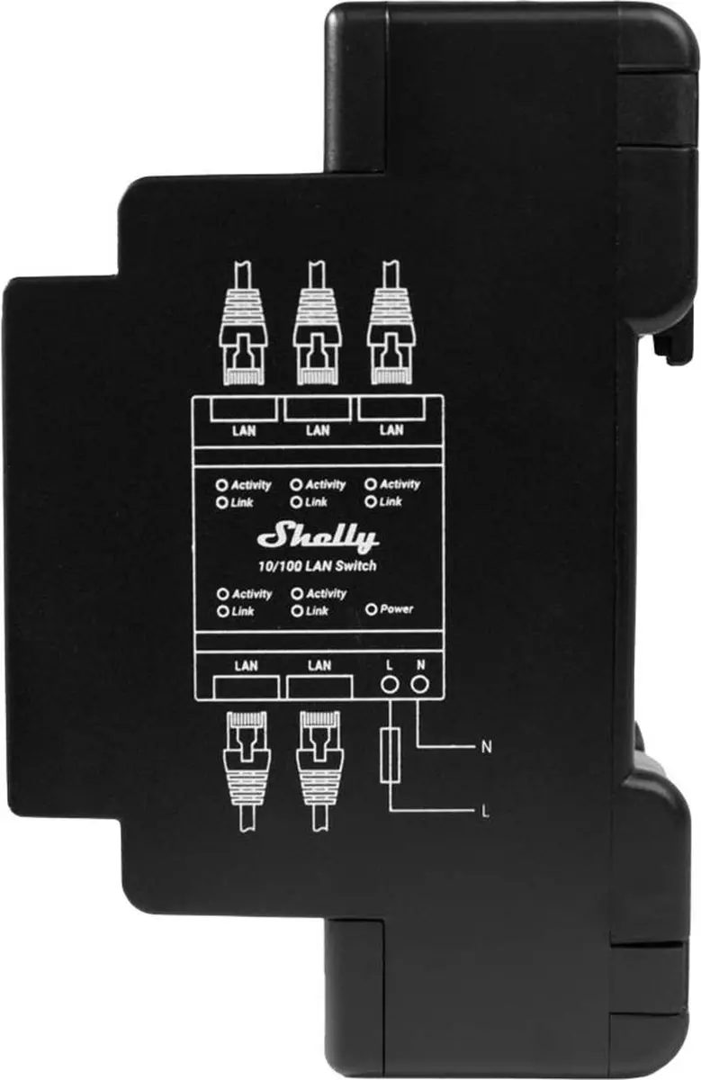 Shelly SLAN Ethernet Switch 5 Poorten - Zwart