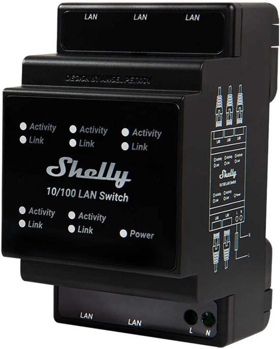Shelly SLAN Ethernet Switch 5 Poorten - Zwart - afbeelding 6 van 6