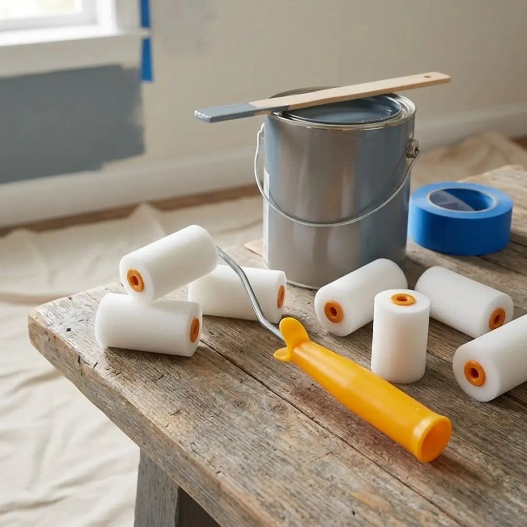 NUVEX Verfroller Set 10-delig - Mini rollers met handvat - Wit & oranje