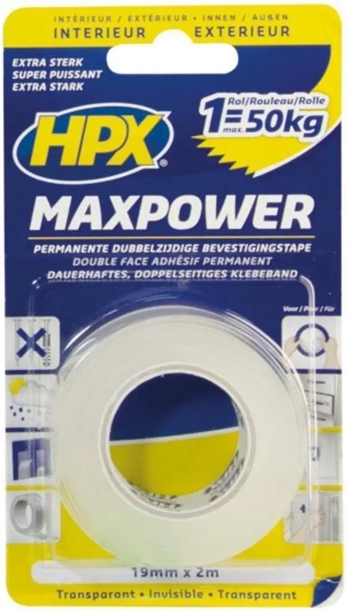 HPX Max Power Transparante Bevestigingstape 19mm x 16,5m
