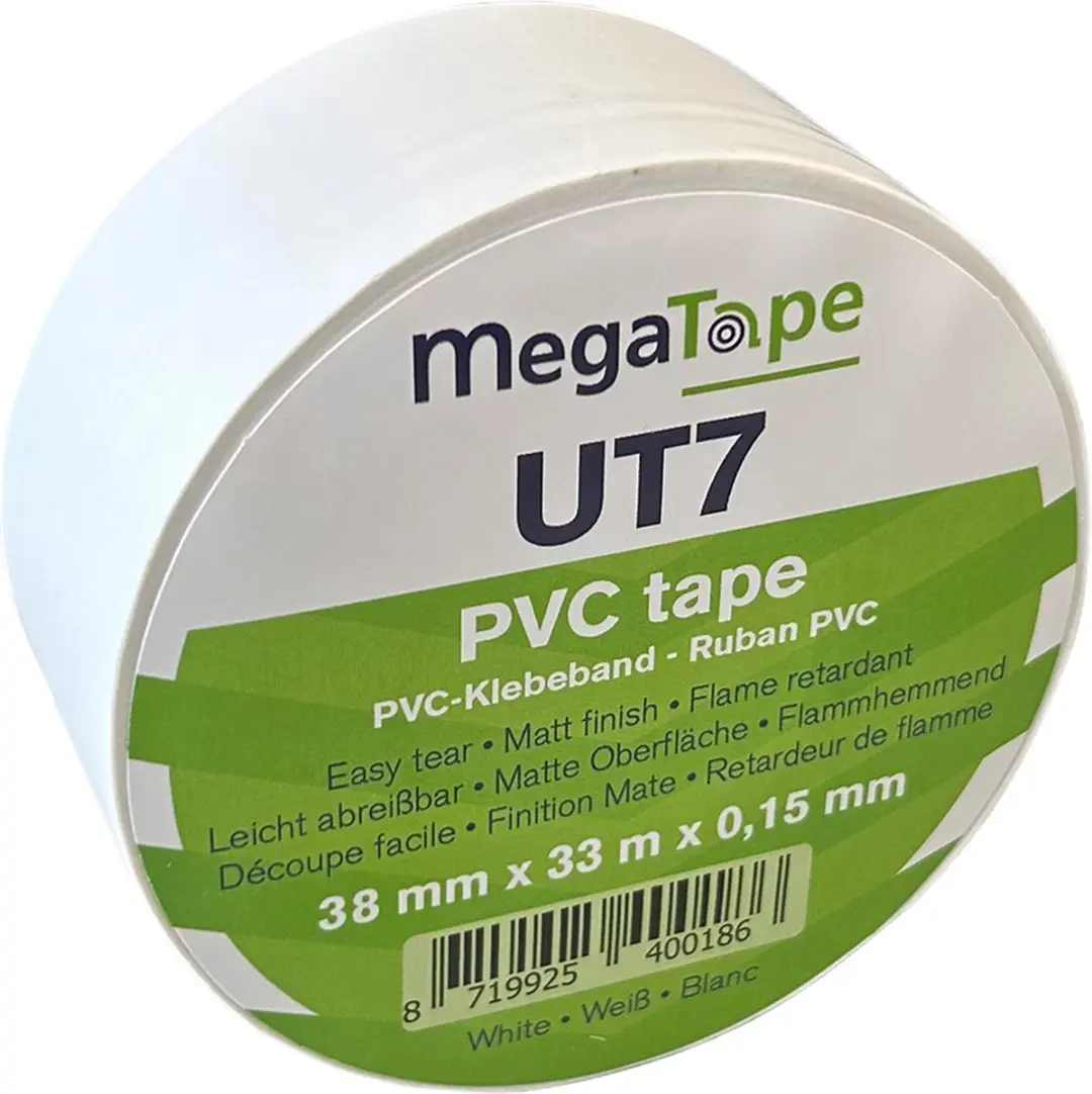 Kortpack Megatape UT7 PVC Isolatietape 38mm x 33m - Wit - 4 Rollen