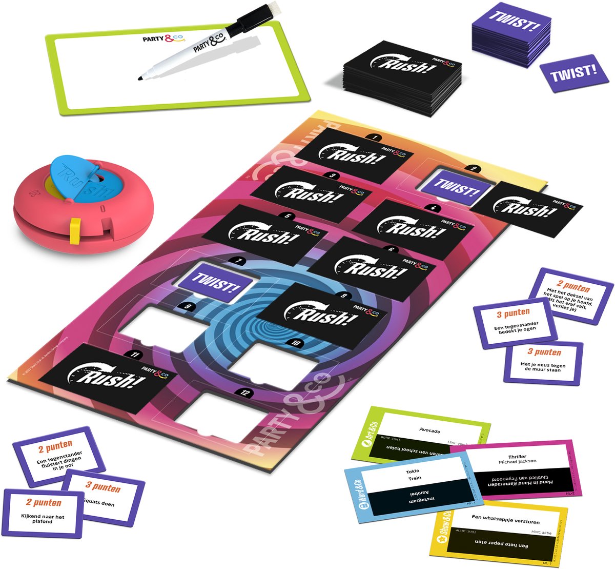 Jumbo - Party & Co. - Rush - Partyspel voor volwassenen - Vanaf 16 jaar - Partygame - Bordspel voor grote groepen - Actiespel