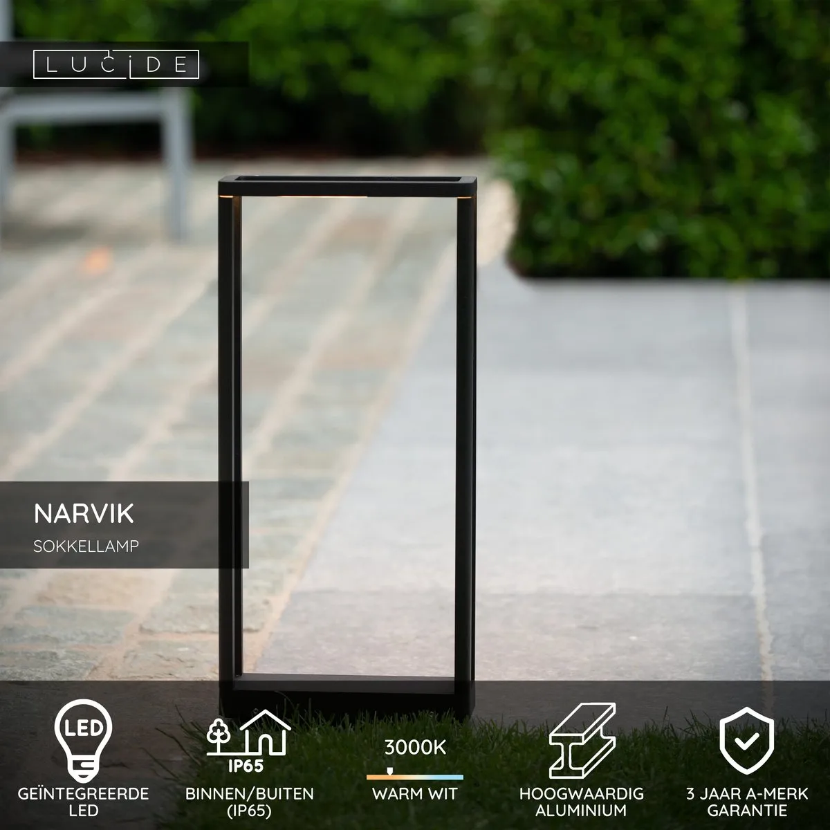Lucide Narvik Sokkellamp LED 9,2W 3000K - IP65 Zwart