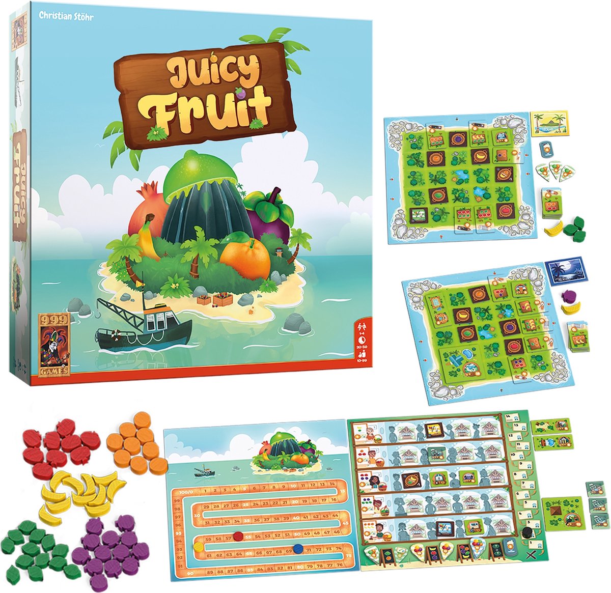 999 Games - Juicy Fruit - Bordspel - Oogst fruit, investeer in bedrijven en creëer je mini-imperium - verschillende solovarianten
