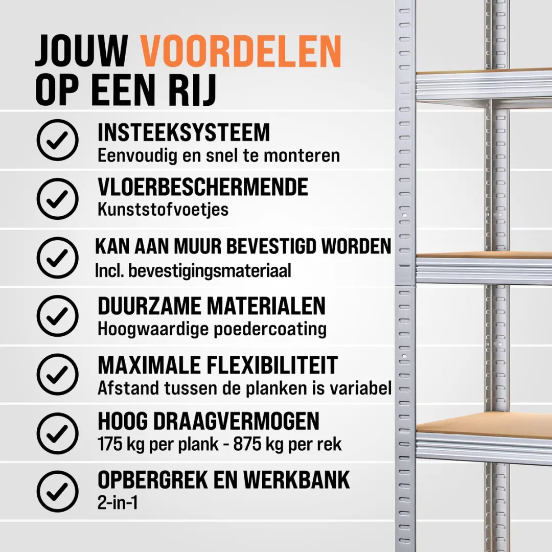 Monzana Stellingkast 101370 - 5 Planken 180x90x40cm - Zilver