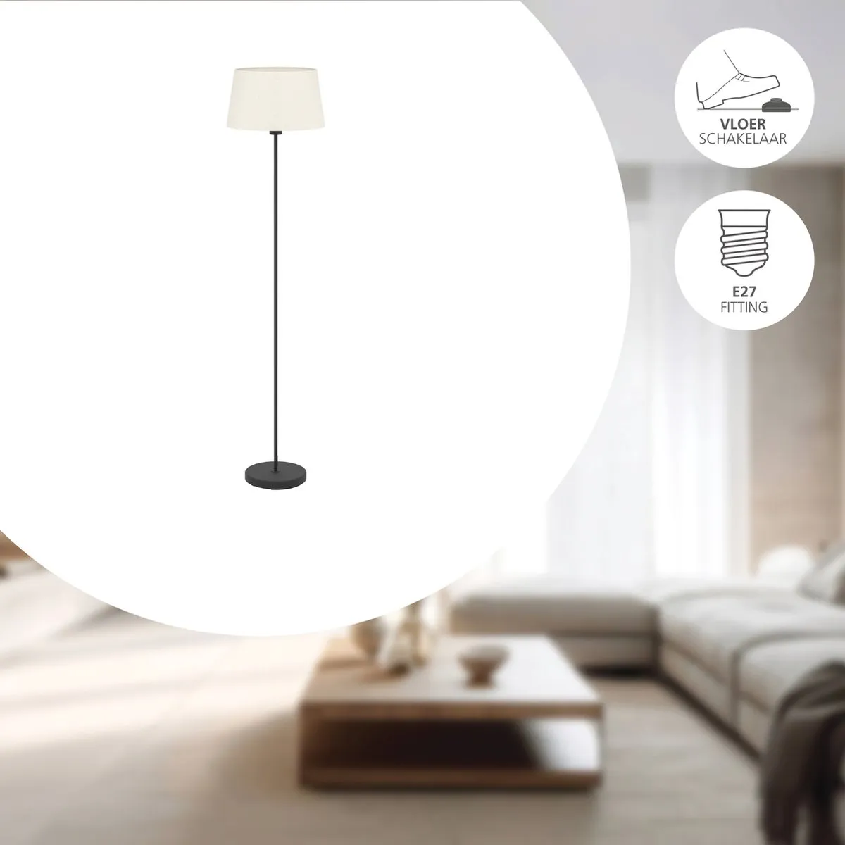 Eglo Febres Vloerlamp E27 153cm - Zwart/Wit