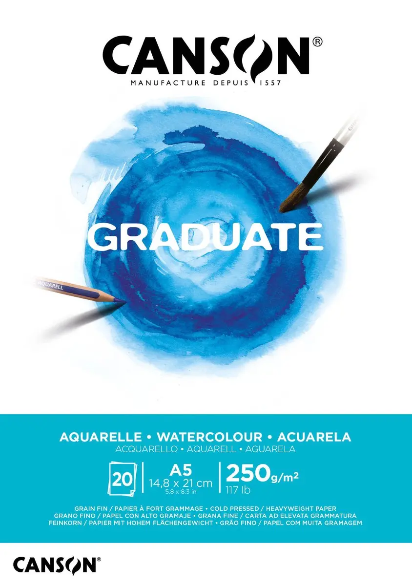 Canson Graduate Aquarelpapier 250gr A5 Wit - 5 Stuks