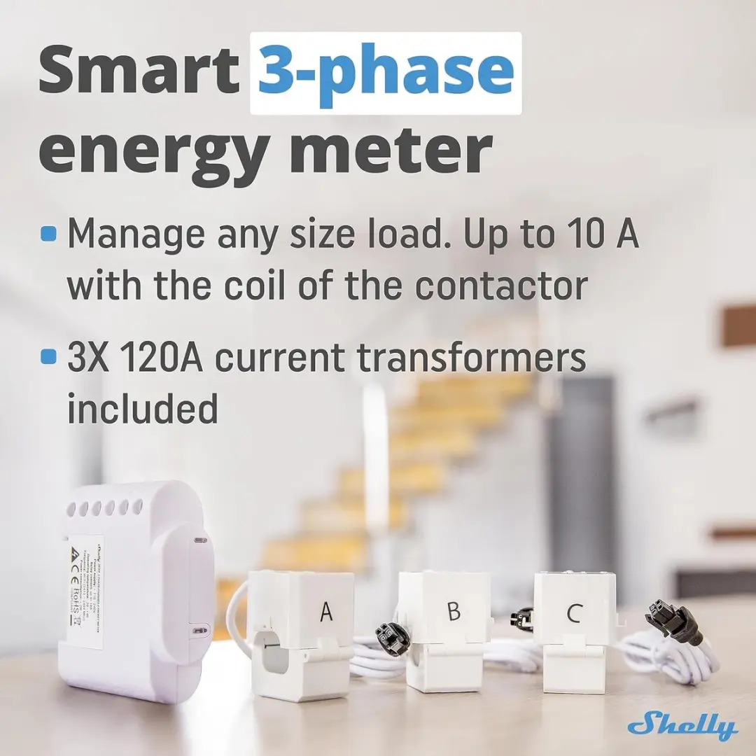 Shelly 3EM Driefasige Energiemeter 120A - Wit