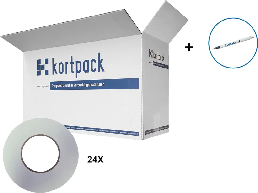 Kortpack Ducttape 50mm x 50m - 24 Rollen Wit