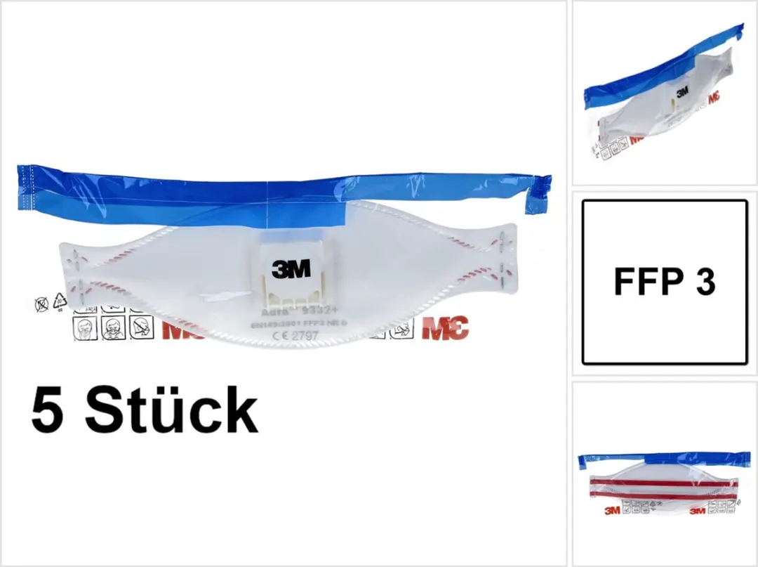 3M Aura Comfort Cool Flow stofmasker, FFP3, met ventiel, pak van 5 stuks