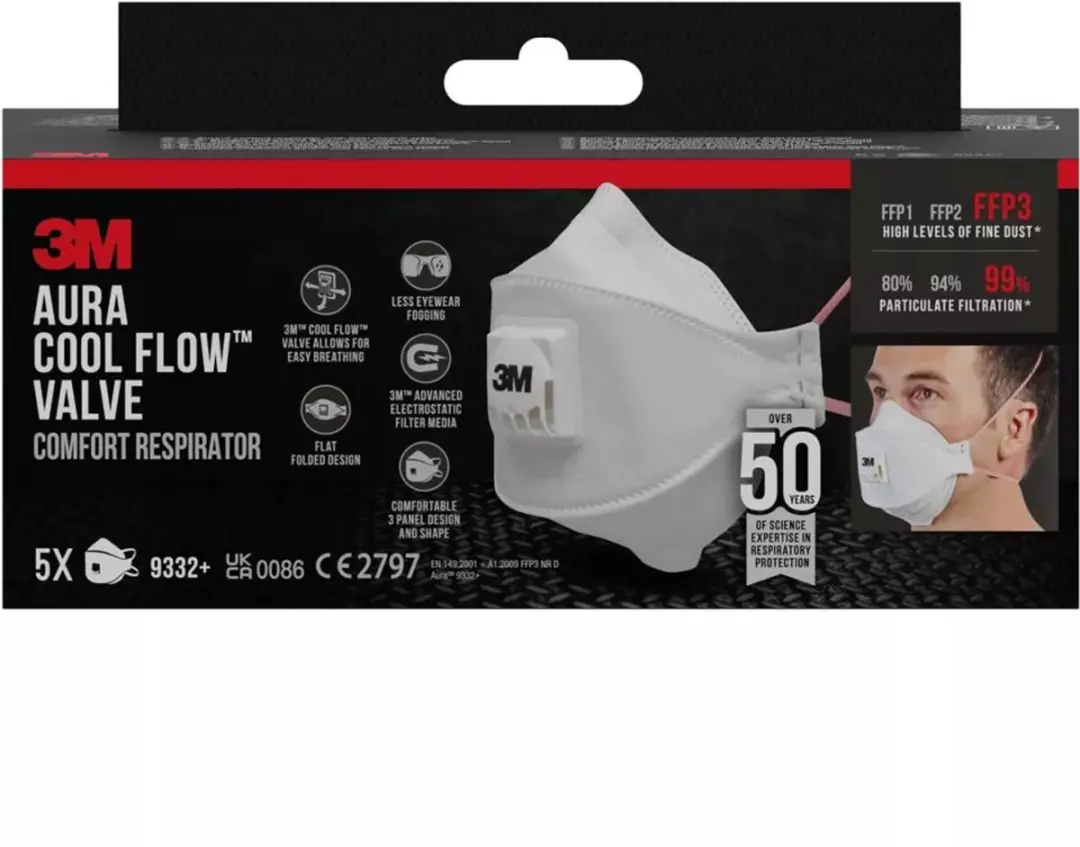 3M Aura FFP3 Stofmasker met ventiel - 5 Stuks