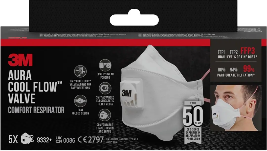 3M Aura FFP3 Stofmasker met ventiel - 5 Stuks