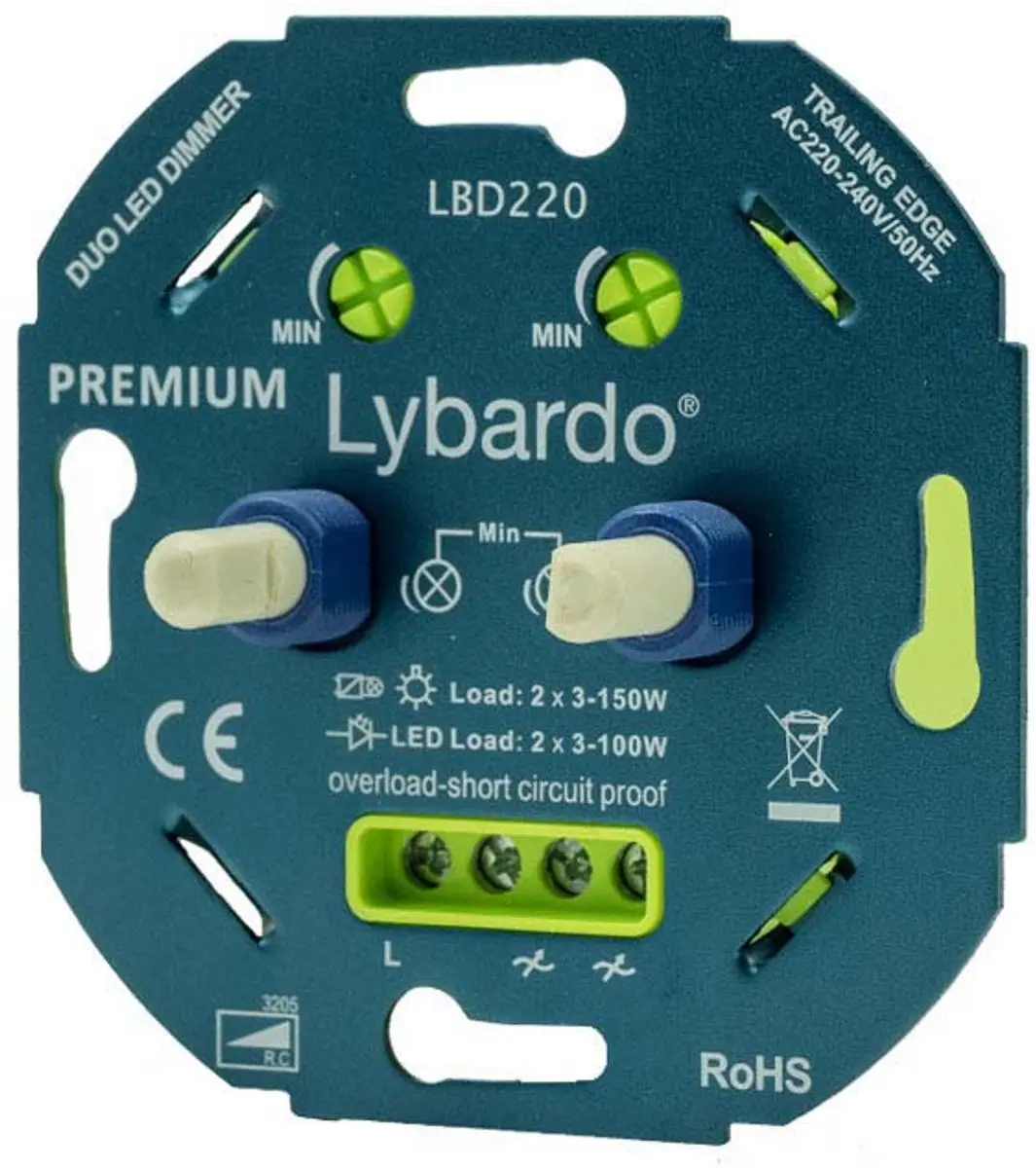 Lybardo Duo Dimmer LED Inbouw - 2x 0-75W Wit