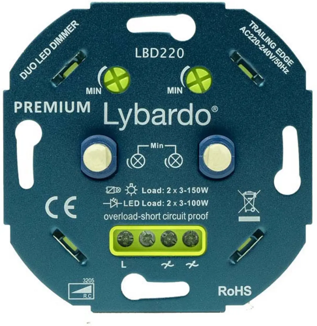 Lybardo Duo Dimmer LED Inbouw - 2x 0-75W Wit