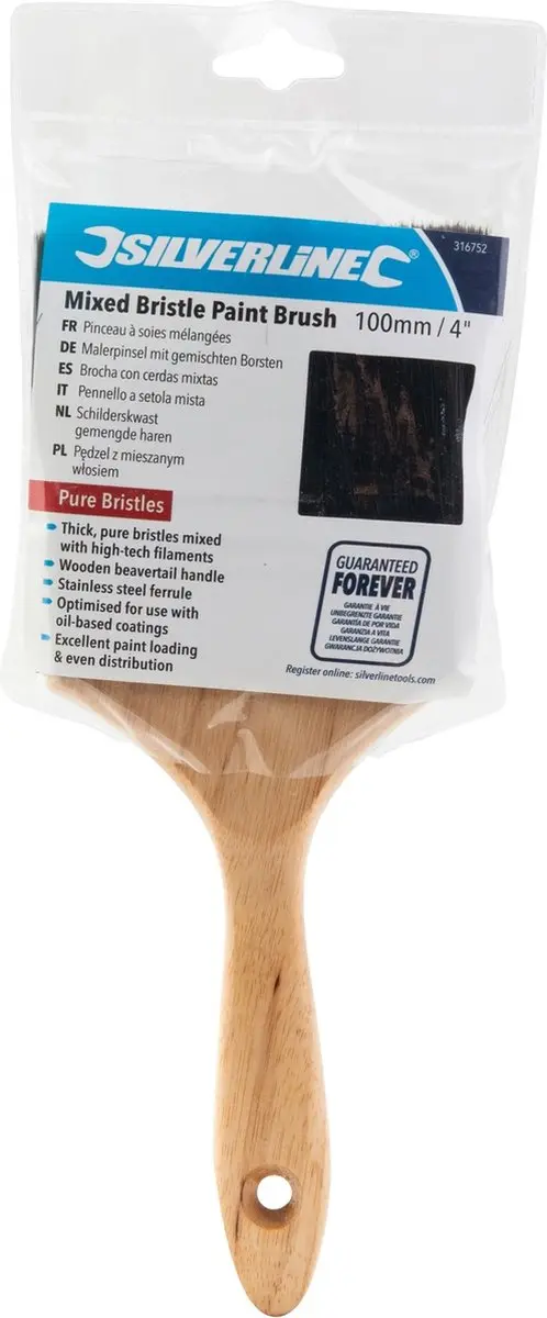 Silverline Schilderskwast 100mm - Houten handvat - Zwart