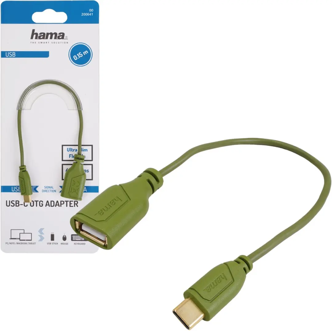 Hama USB-C naar USB-A Adapterkabel OTG Flexi&Slim - Groen