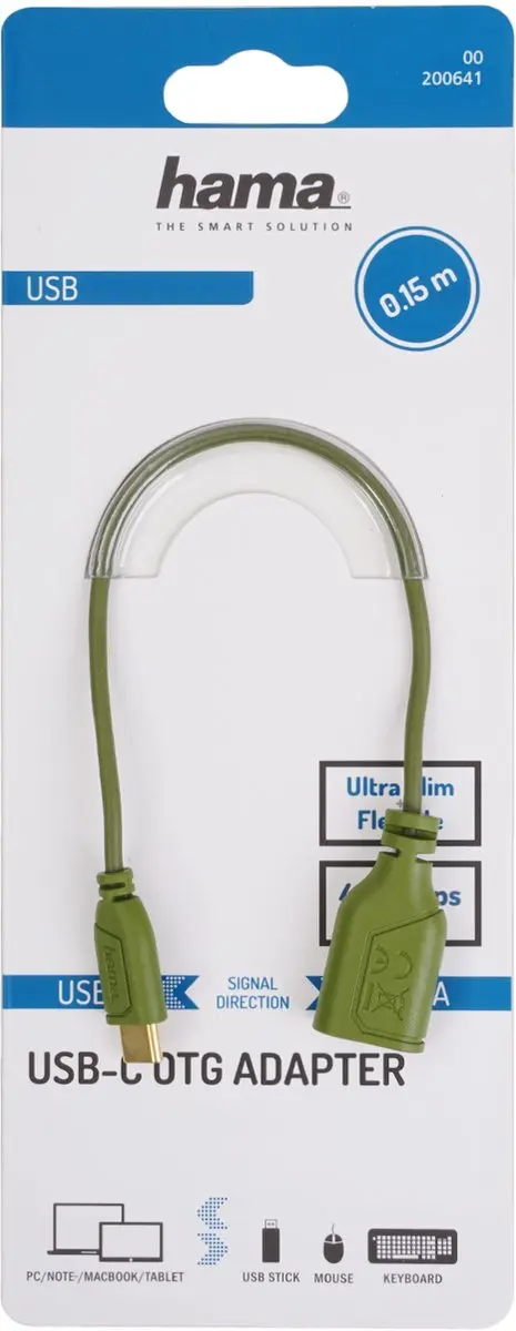 Hama USB-C naar USB-A Adapterkabel OTG Flexi&Slim - Groen