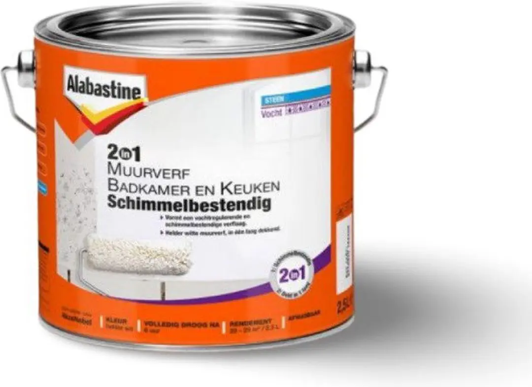 Alabastine Badkamer & Keuken Muurverf 2,5L - Wit