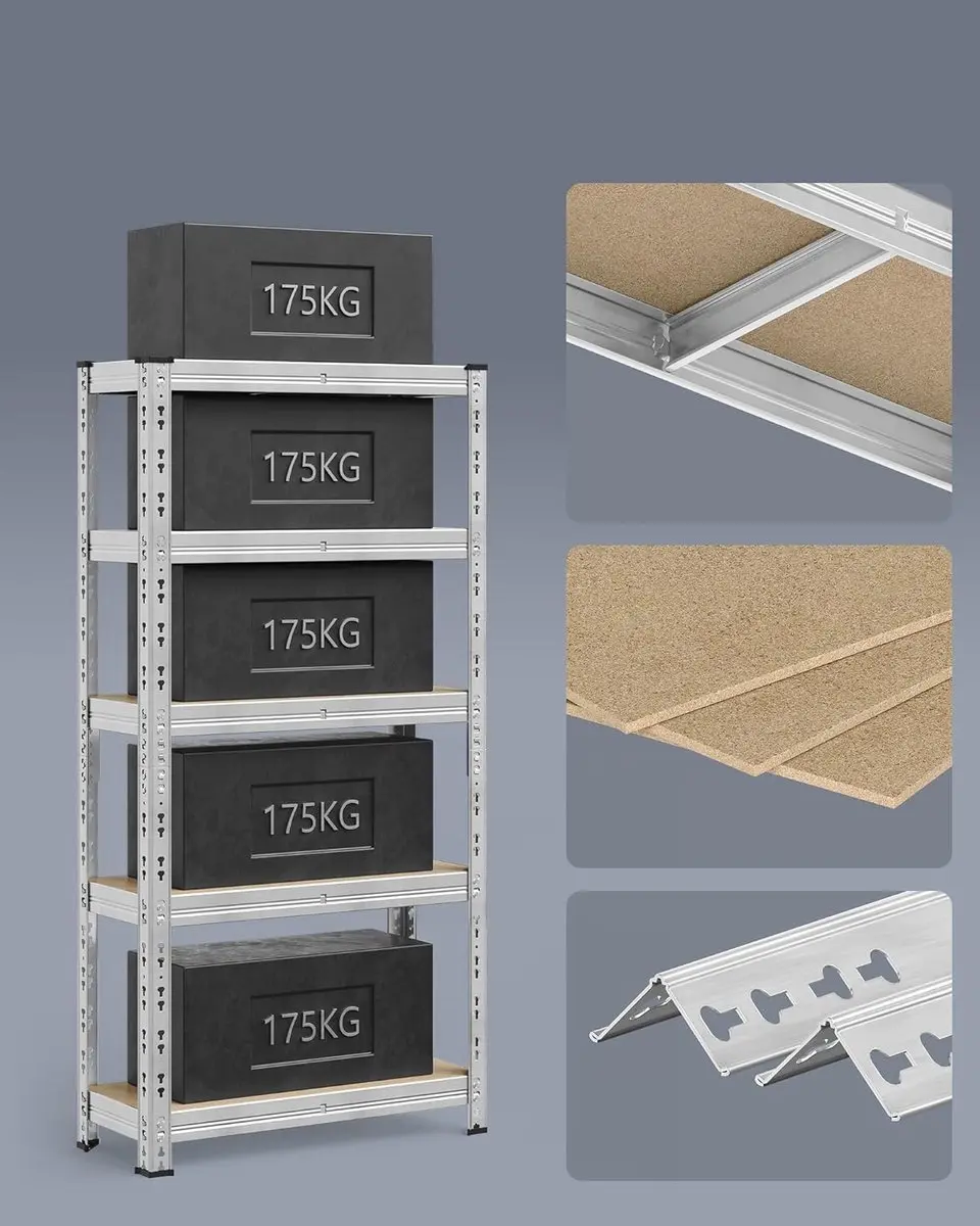 Songmics GLR451E01 Opbergrek 5 Planken - 150cm Zilver - afbeelding 3 van 6