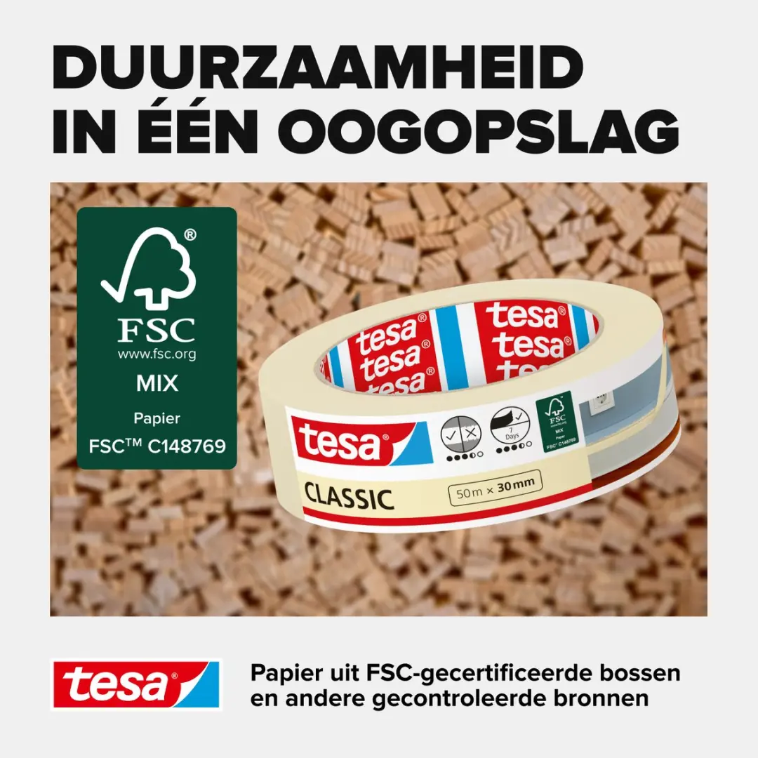 Tesa Classic Afplaktape 60m - 30mm - Rood