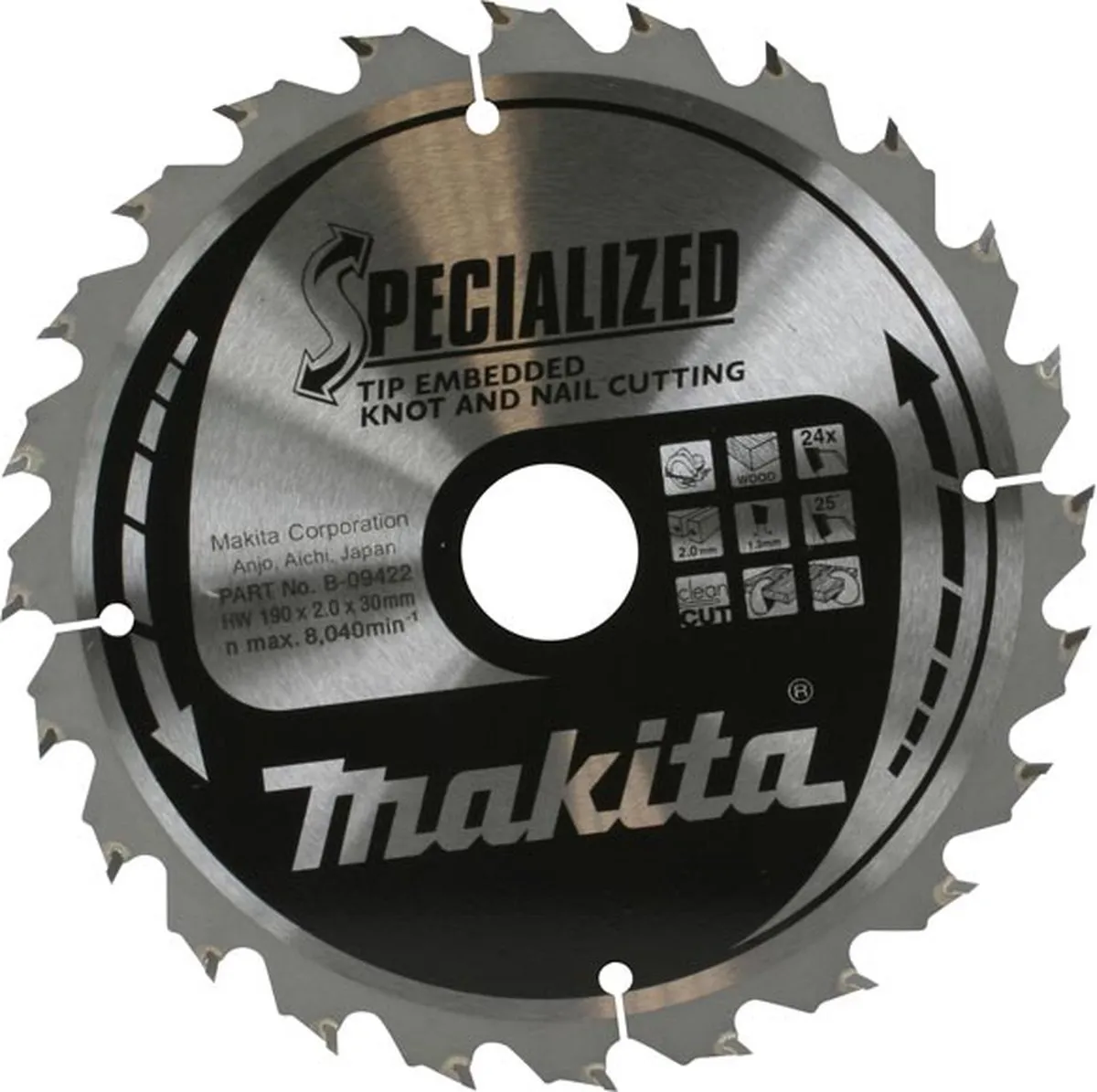 Makita B-09422 Cirkelzaagblad Hout 190mm - 24 Tanden - afbeelding 6 van 6