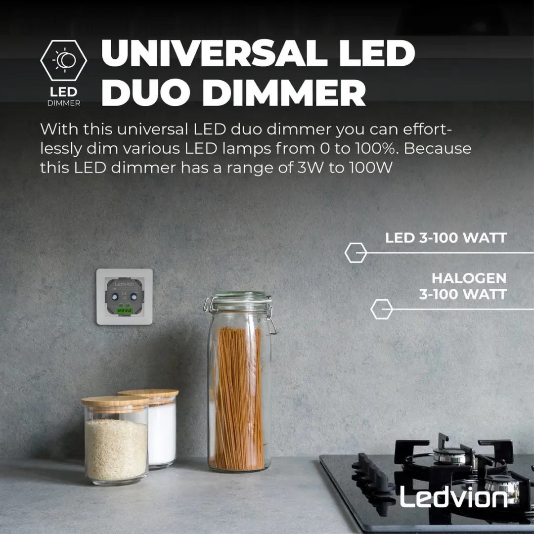 LEDVION LED Duo Dimmer 3-100W - Zwart - afbeelding 6 van 6