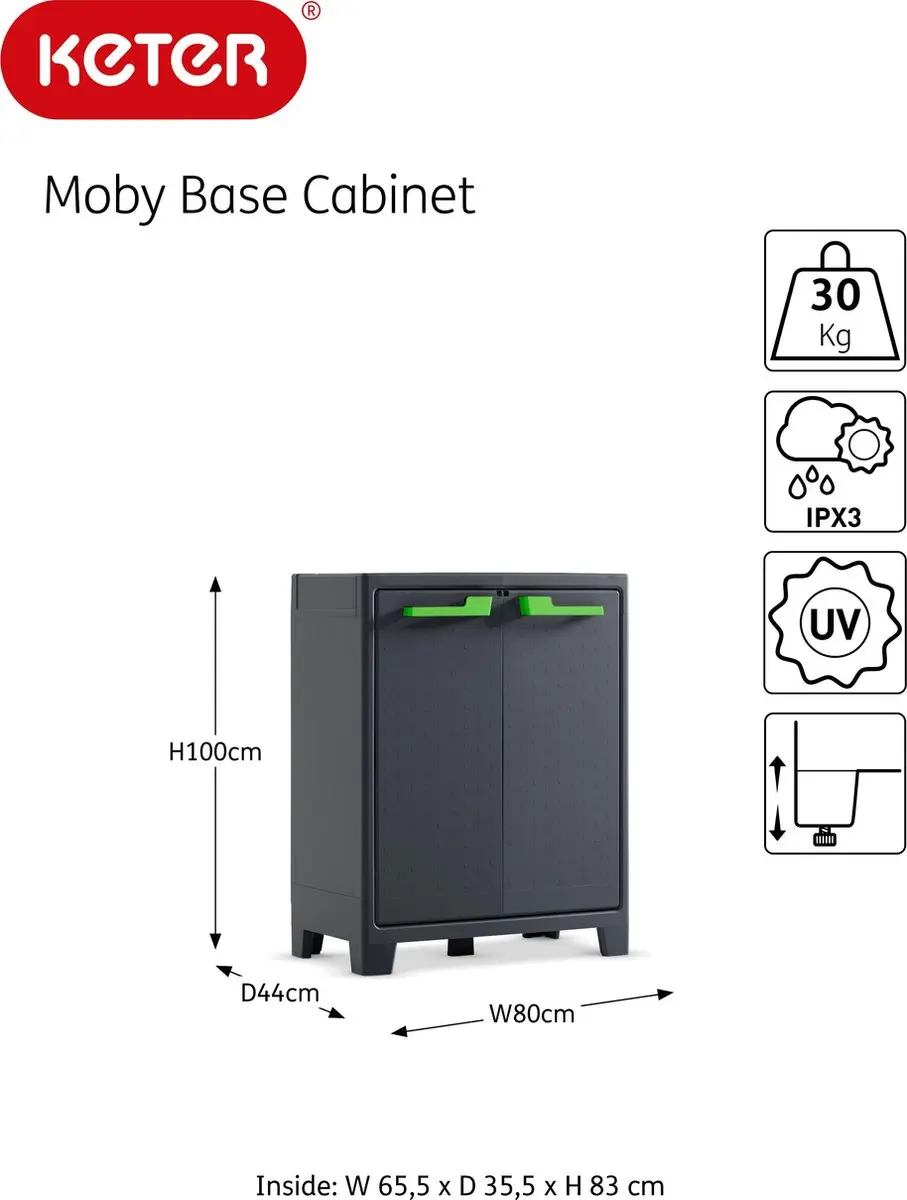 Keter Moby Lage Kast 2 Planken 80x44x100cm Antraciet - afbeelding 6 van 6