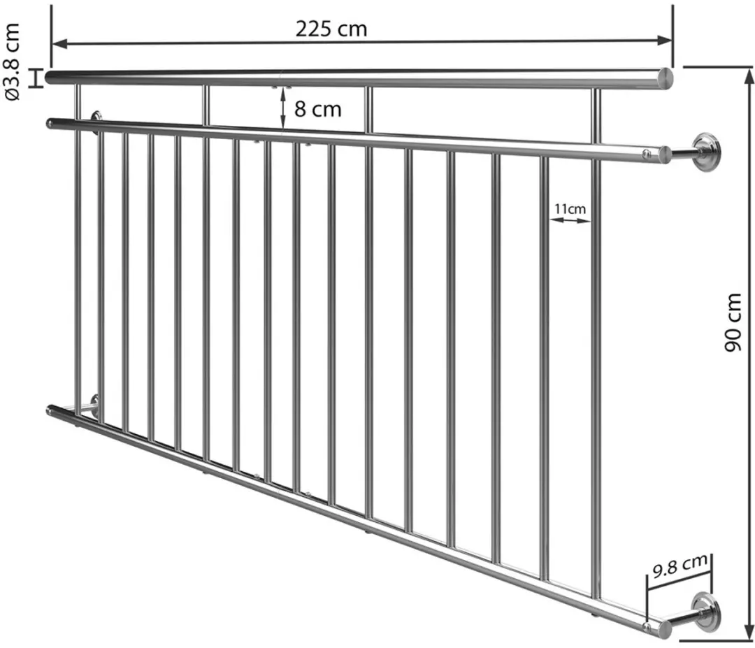 Monzana Franse Balkonreling 90x225cm - Roestvrij Staal