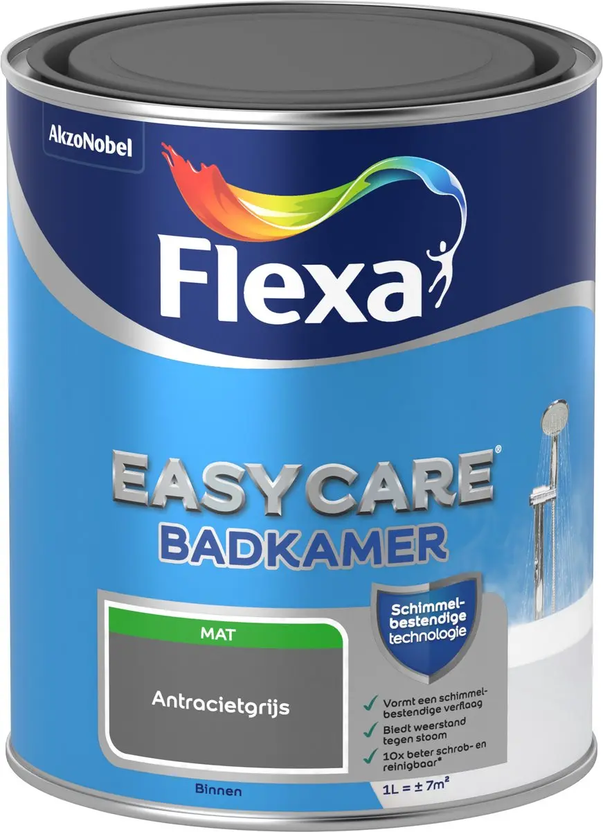 Flexa Easycare Badkamerverf Antracietgrijs 1L