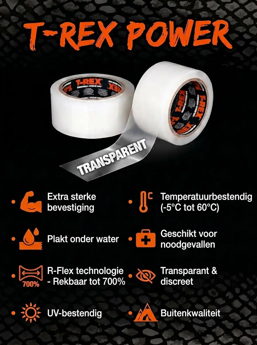 Kip T-REX Waterproof Ducttape 50mm x 1,5m - Zwart