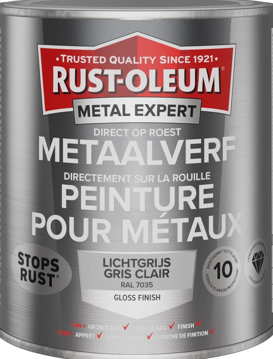 Rust-Oleum Metal Expert Direct Op Roest Metaalverf 250ml - RAL 7035 Grijs