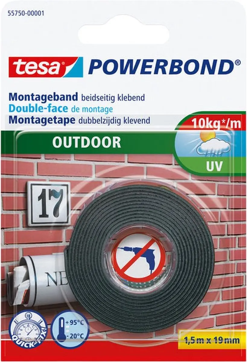 Tesa Powerbond Outdoor Montagetape 1,5m x 19mm - Zwart