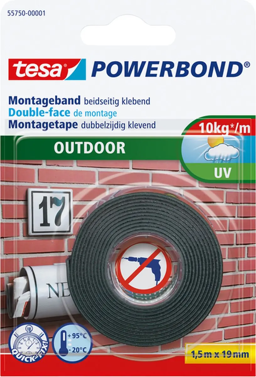 Tesa Powerbond Outdoor Montagetape 1,5m x 19mm - Zwart